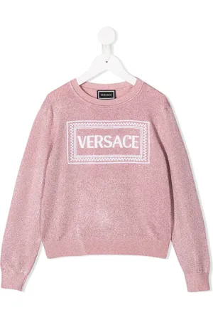 VERSACE Logo-embroidered glitter jumper