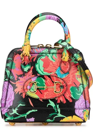 Gucci 2016-2024 Ken Scoot New Shangai Mini Calfskin Jenny Floral Print Horsebit 1955 Top Handle Bag satchel