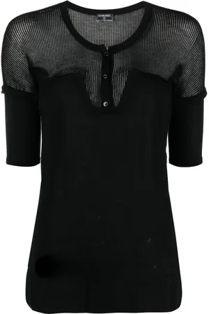 CHANEL 2000s sheer-panelling short-sleeved top
