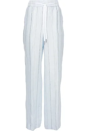 PESERICO SIGN Pinstriped linen straight trousers