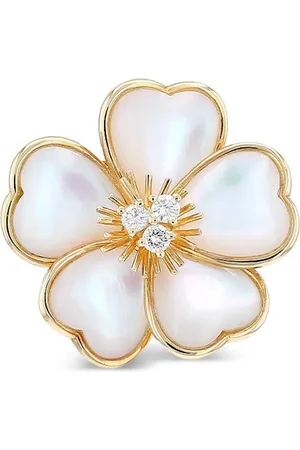 Van cleef 18kt yellow gold mother of pearl and diamond brooch