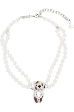 YVMIN Dot print furry bear double strand pearl necklace