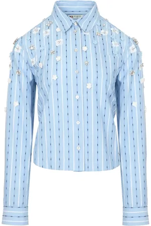 PORTS 1961 Floral-appliqué striped shirt
