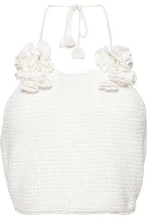 Self-Portrait Floral-appliqué halterneck tank top