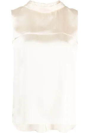 CHANEL Mock-neck sleeveless silk top