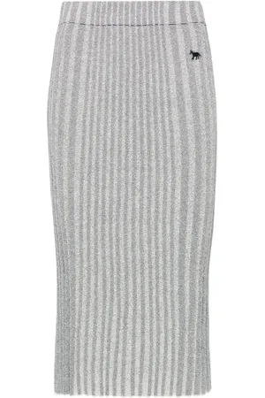 Maison Kitsuné Fox-motif ribbed midi skirt