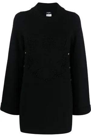 CHANEL 2010 CC embroidered-motif cashmere knitted dress