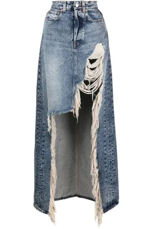 Vetements Ripped-detail denim skirt