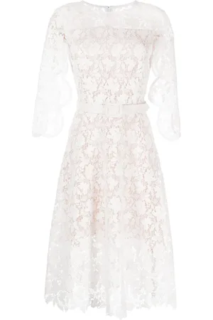 Oscar de la Renta Floral-lace belted midi dress