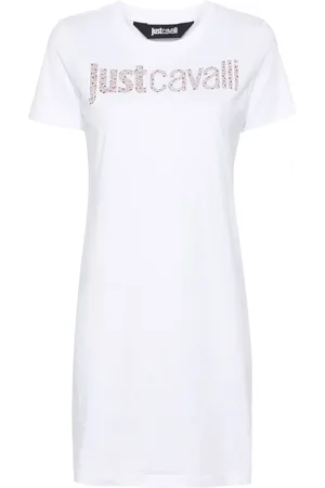Roberto Cavalli Rhinestone-logo T-shirt dress
