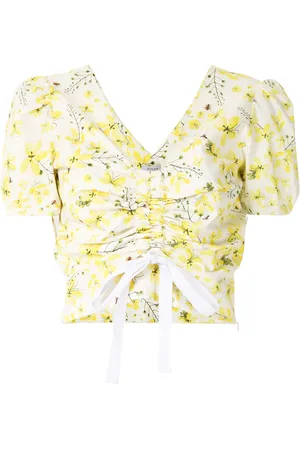 Isolda Gathered floral-print top