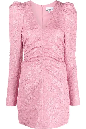 Ganni Floral-jacquard tonal minidress