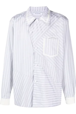 Kiko Kostadinov Asymmetric-fastening striped cotton shirt