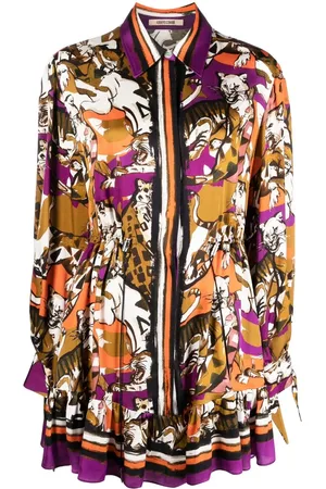 Roberto Cavalli Animal-print drawstring shirt dress