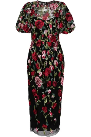 Marchesa Notte Floral-embroidered tulle-panels dress