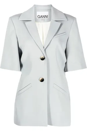Ganni Twill-weave short-sleeved blazer