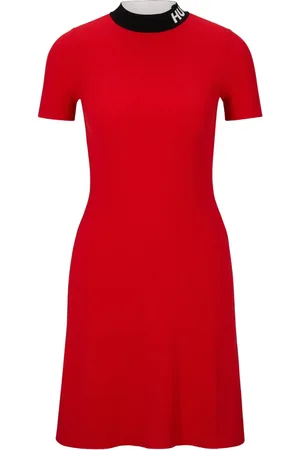HUGO BOSS Logo-neckline knitted dress