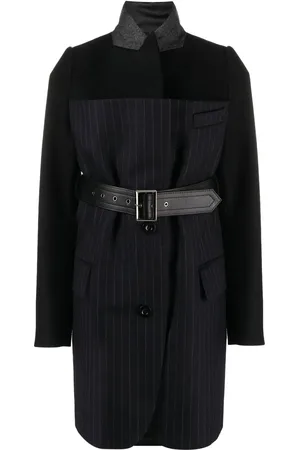 SACAI Belted pinstriped wool blazer