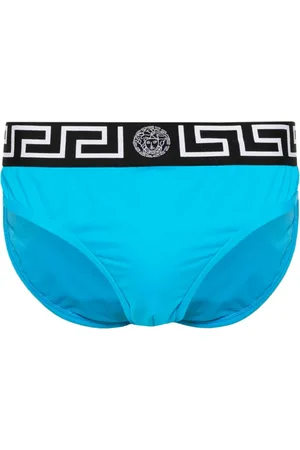 VERSACE Logo-print strap swim trunks