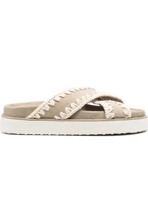 Mou Whipstitch-trim crossover sandals