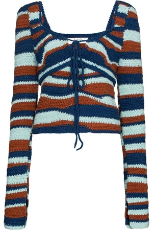 SEA Wave crochet-knit puff-sleeve sweater