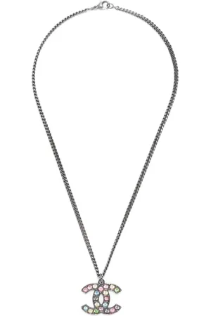 CHANEL 2005 CC-pendant rhinestone necklace