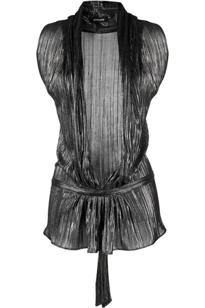 Styland Metallic-effect pleated tank top