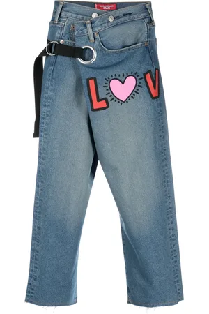 JUNYA WATANABE Graphic-print cropped denim trousers