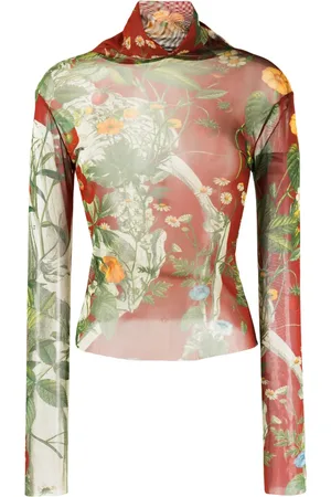 MONSE Botanical-print mesh T-shirt