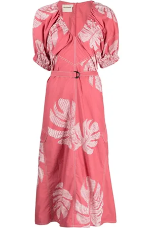 LOVEBIRDS Leaf-appliqué cotton midi dress