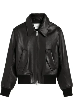 Ami Embroidered-logo leather jacket