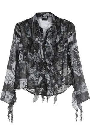 VERSACE Magazine-print sheer shirt