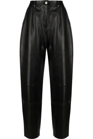 Mainless Pleated leather straight trousers