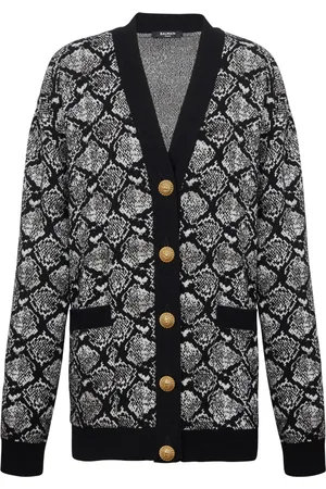 Balmain Snakeskin-effect jacquard knitted cardigan