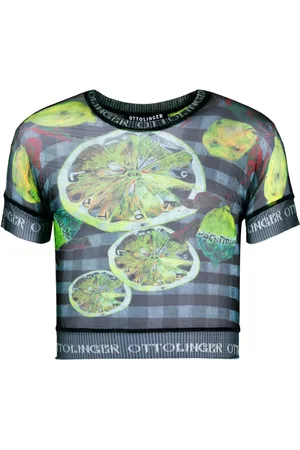 OTTOLINGER Lemon-print mesh cropped T-shirt