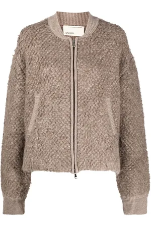 Sherpa Chunky-knit zip-up bomber jacket