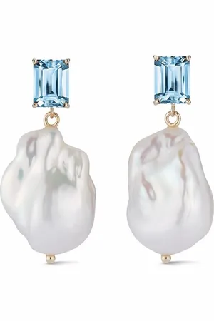 Mateo 14kt yellow blue topaz and baroque pearl drop earrings