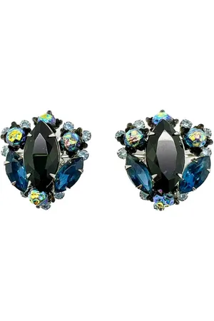 JENNIFER GIBSON JEWELLERY Vintage Judy Lea & Navy Navette Earrings 1950s