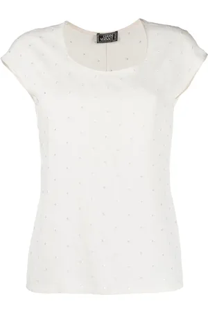 VERSACE 2000s broderie anglaise short-sleeved blouse