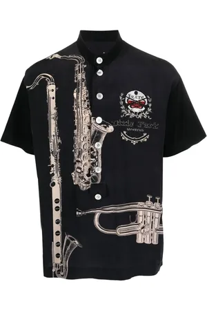 Gianfranco Ferré 1990s saxophone-print silk shirt