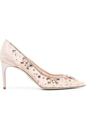 RENE CAOVILLA Lace embellished crystal pumps