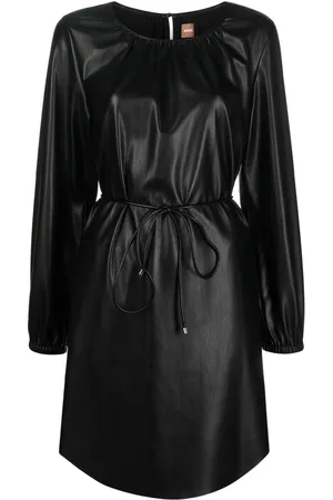 HUGO BOSS Faux-leather belted dress