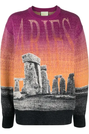 ARIES Henge illustration-style intarsia jumper