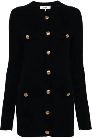 Chloé Embossed-buttons cable-knit cardigan