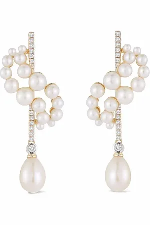 Mateo 14kt yellow pearl and diamond curve form drop earrings