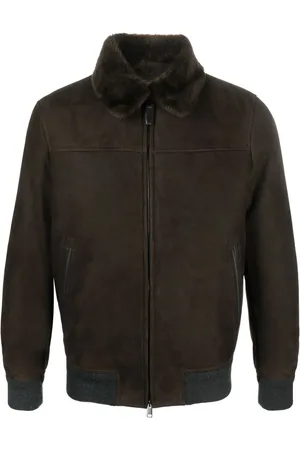 BRIONI Shearling-collar leather jacket