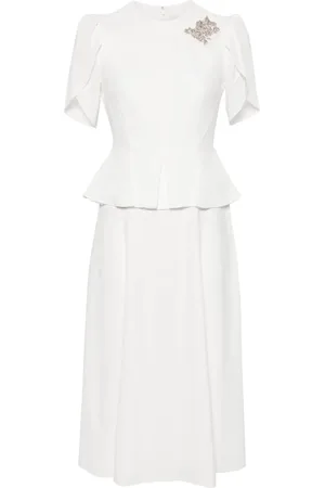 Erdem Crystal-embellished peplum-waist midi dress