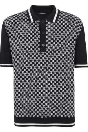 Balmain Monogram-pattern wool polo shirt