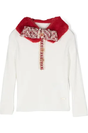 PATACHOU Tweed-detail contrasting-collar jumper