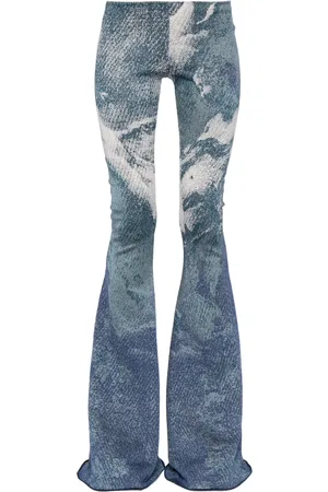 Roberto Cavalli Patterned-jacquard glitter flared trousers